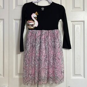Wonder Nation Swan Sequin Long Sleeve Tulle Dress Girls Size L 10/12
